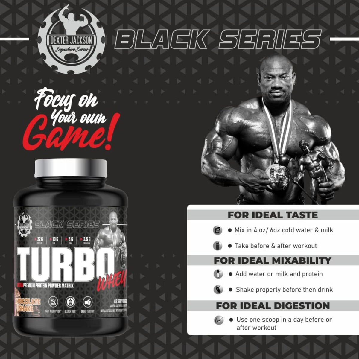 Dexter Jackson Black Series Turbo Whey (5 Lbs, 48 Serving, Chocolate Shake)