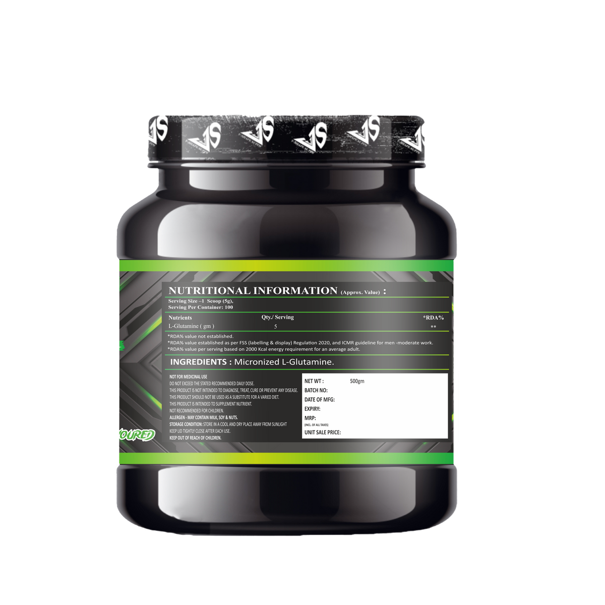 V-SHAPE Micronized Ultra Filtered Glutamine 500Gm - V-Shape Supps