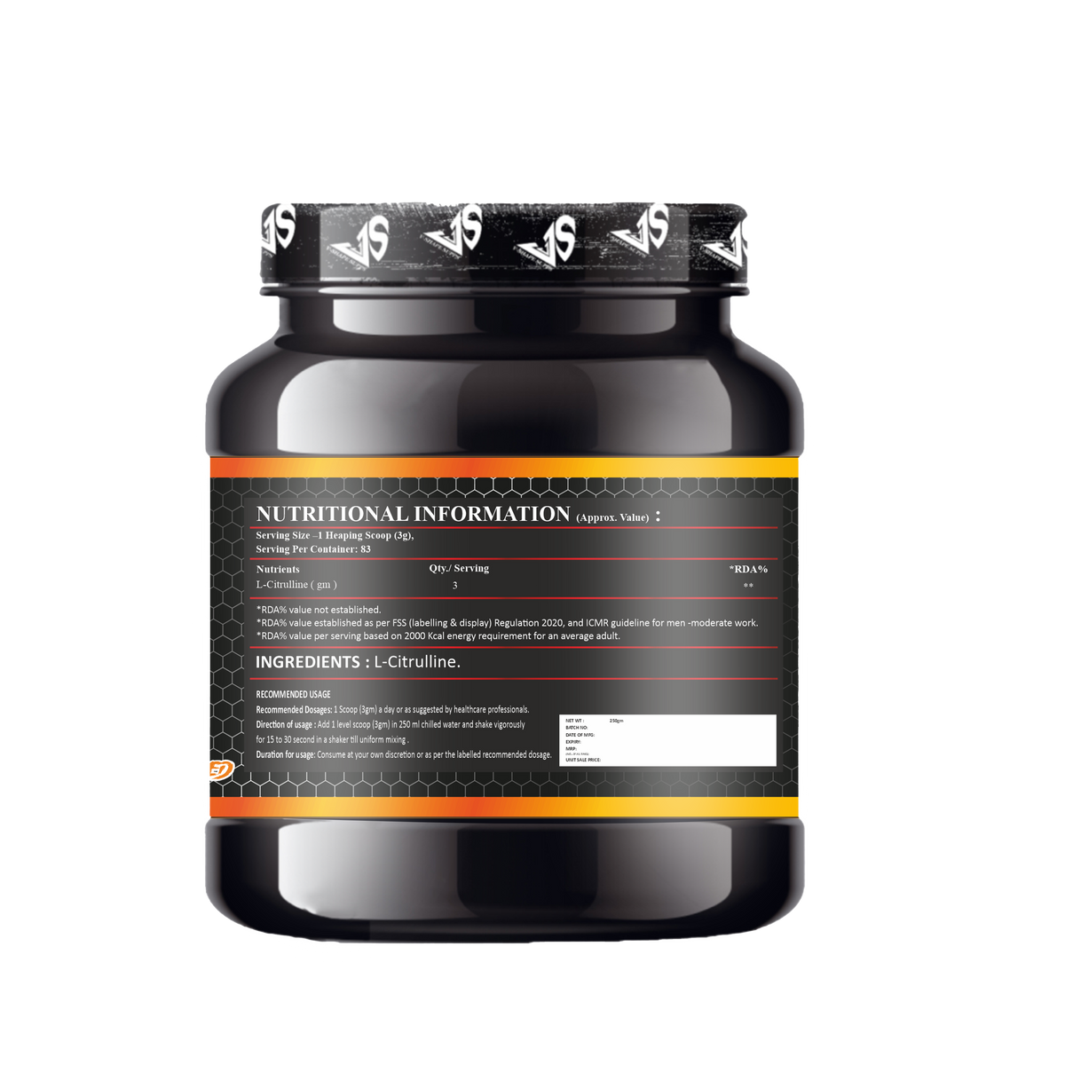 V-SHAPE Citrulline Malate 250Gm, 83 Servings - V-Shape Supps