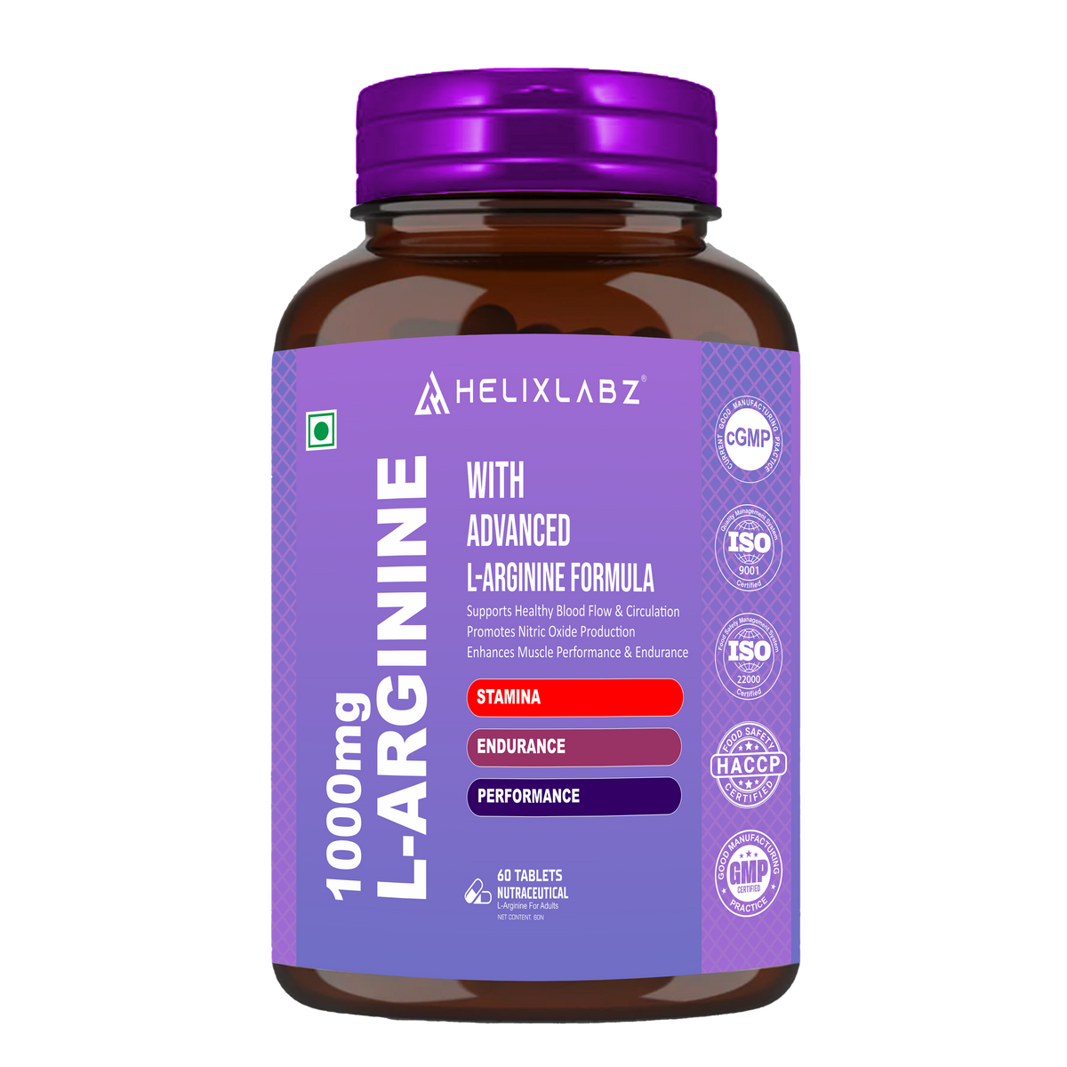 HelixLabz 1000mg L-Arginine: Advanced Nitric Oxide Booster (60 Tablets)