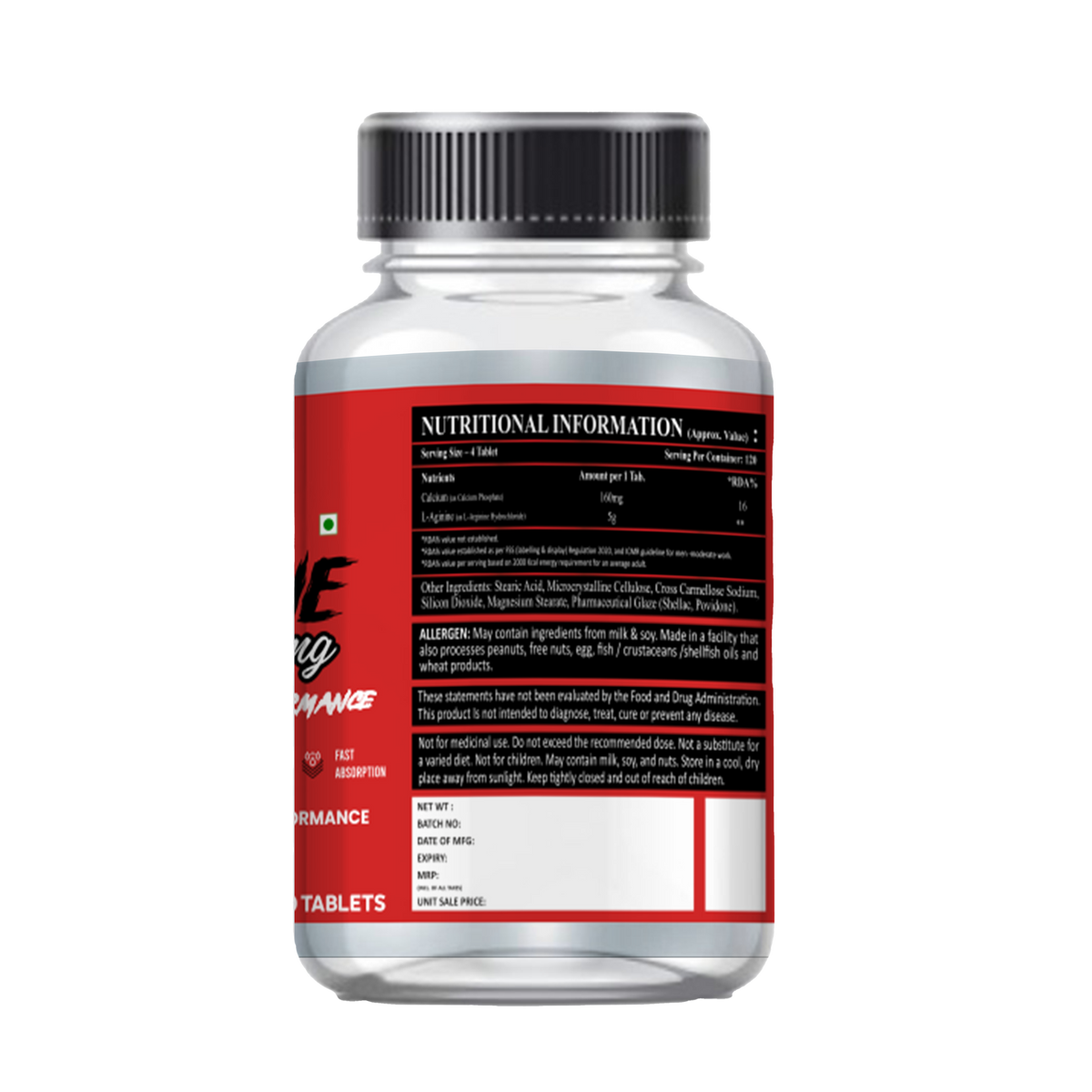 V-Shape Supps L-Arginine 500mg- 120 Tablets - V-Shape Supps