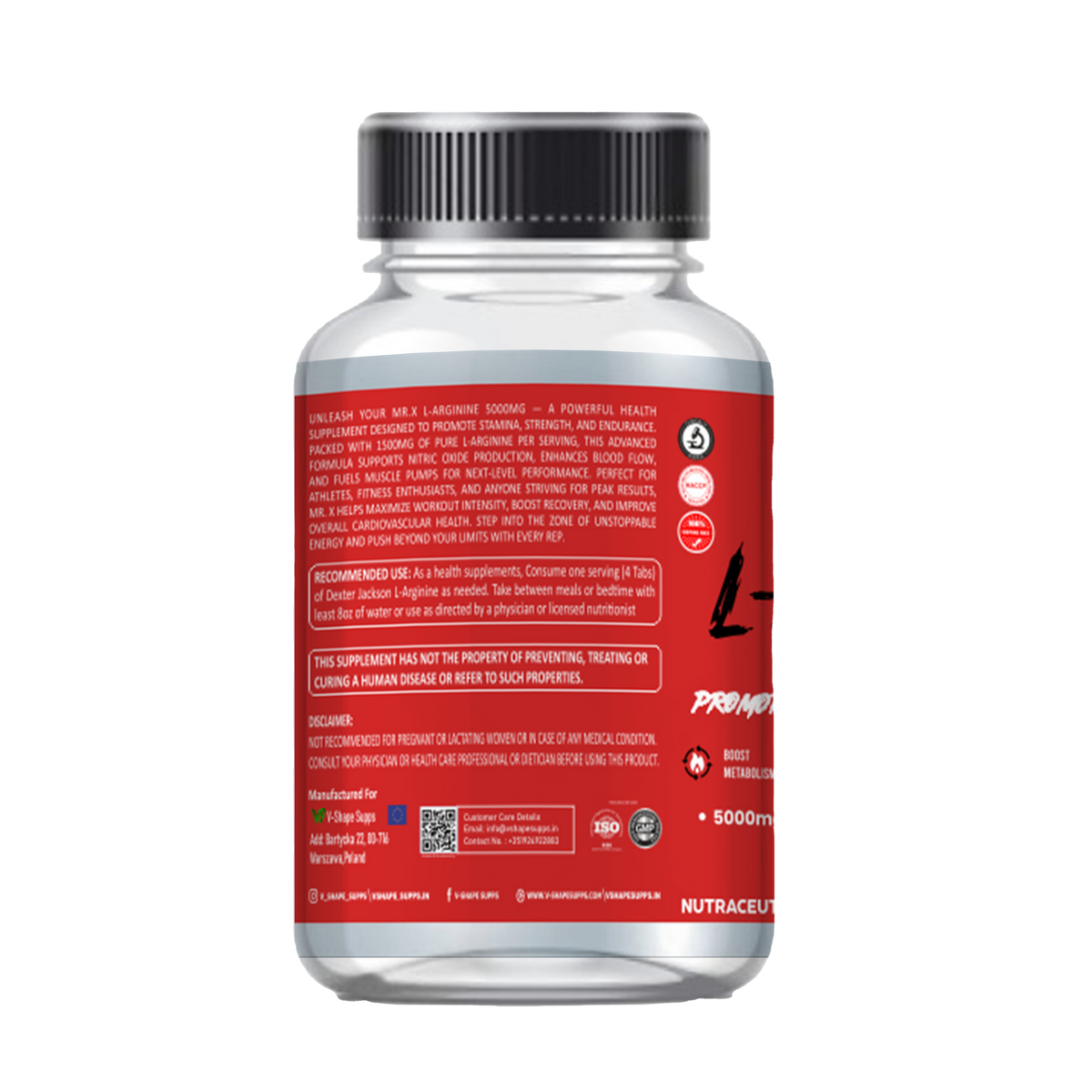 V-Shape Supps L-Arginine 500mg- 120 Tablets - V-Shape Supps