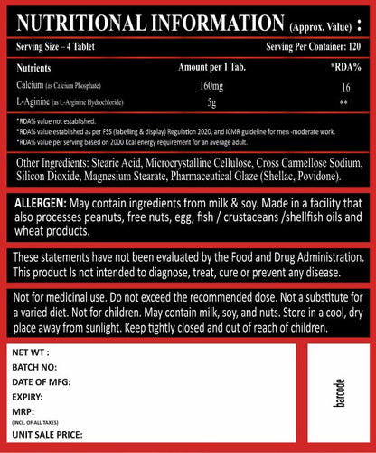 V-Shape Supps L-Arginine 500mg- 120 Tablets - V-Shape Supps