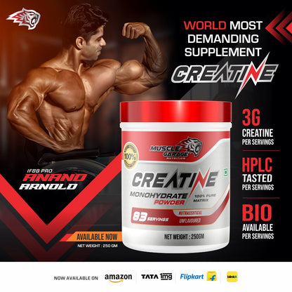 MG Creatine Monohydrate Powder – 250g (Unflavoured) | Ultra Pure HPLC-Tested