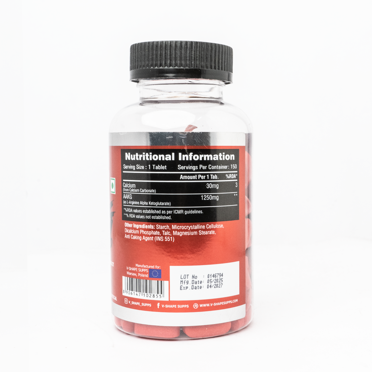 V-SHAPE AAKG Strong 1250MG 150 Tab - V-Shape Supps