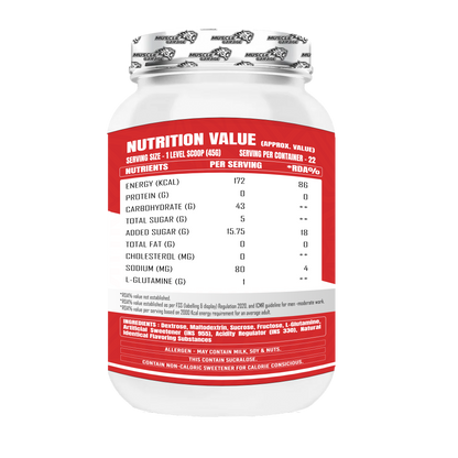 Nutrition label on a supplement container with a white background