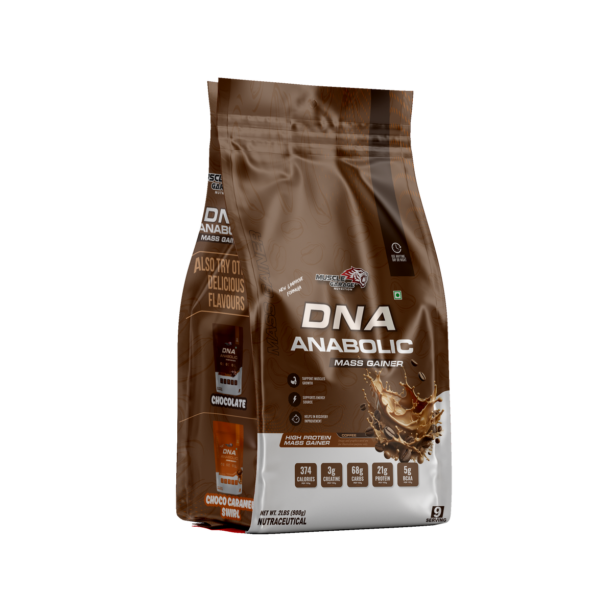 Brown package of DNA Anabolic Mass Gainer on a white background