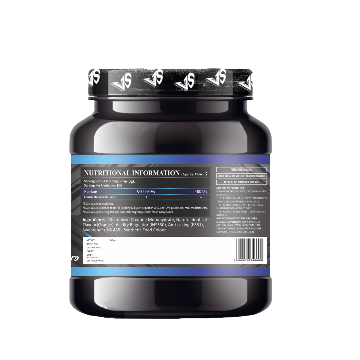V-SHAPE Micronized Monohydrated Creatine- 300Gm, 100 Servings - V-Shape Supps