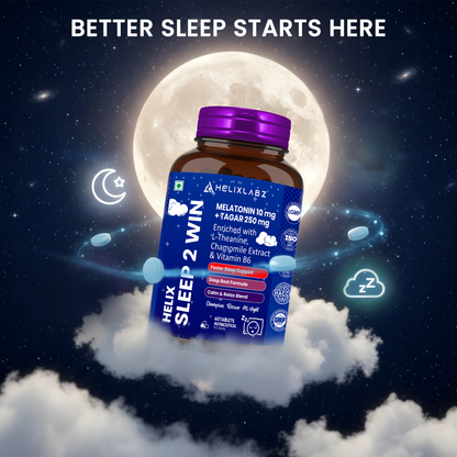 Helixlabz Sleep 2 Win Tablets – Melatonin 10 mg + Tagar 250 mg with L-Theanine, Chamomile & Vitamin B6 (60 Tablets)