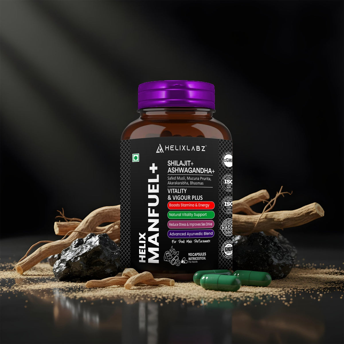 ManFuel+ Capsules | Shilajit + Ashwagandha | 90 Capsules