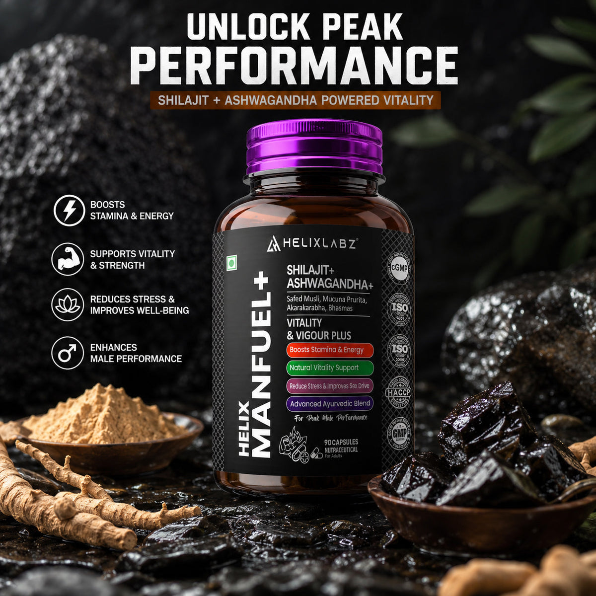 ManFuel+ Capsules | Shilajit + Ashwagandha | 90 Capsules