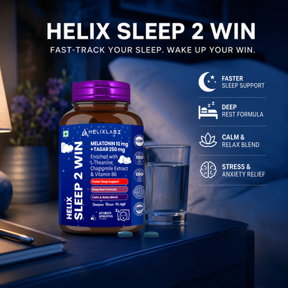 Helixlabz Sleep 2 Win Tablets – Melatonin 10 mg + Tagar 250 mg with L-Theanine, Chamomile & Vitamin B6 (60 Tablets)